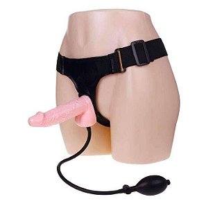 Cinta com prótese peniana Inflável realístico - Strap On - cor bege 18 x3,5 c