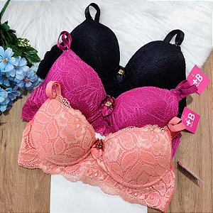 Kit 3 Sutiãs Com Bojo Renda Variados Sensual - Lingerie - Moda Íntima