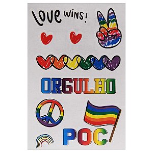 Tatuagem Temporária Orgulho LGBT cartela 10 x 15 cm