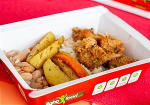 Caseirinho de Lombo Ao Molho, Legumes, Arroz Branco e Feijão Carioca