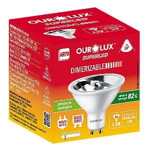 Lâmpada Superled AR70 4,8W bivolt dimerizável 2700K 24°.