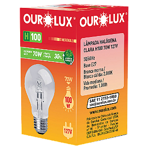 Lâmpada Eco Halógena Clara H100 70W 127V.