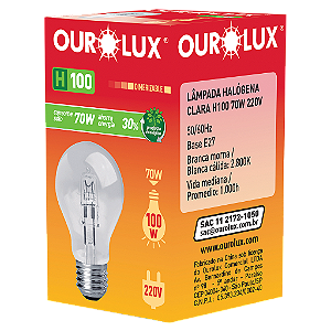Lâmpada Eco Halógena Clara H100 70W 220V.