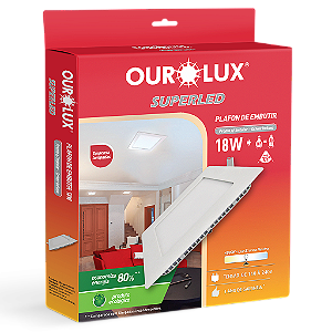 Plafon Superled Embutir 18W bivolt 4000K Quadrado 22,3cm x 22,3cm.