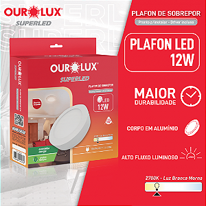 Plafon Superled Sobrepor 12W Bivolt 2700K Redondo Ø 17cm.