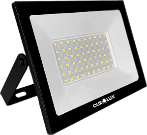 Superled Projetor Slim 50W SMD Preto 4.000 lúmens 3000K IP65 bivolt.