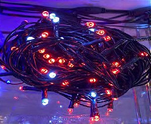 Pisca 100 LEDS Vermelho e fio verde Ø1,8mm com 20 Strobos brancos IP65 Externo 220V 10 metros.
