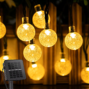 Pisca bola cristal 30 LEDS Branco Quente 8 funções IP65 externo 6,5 metros.
