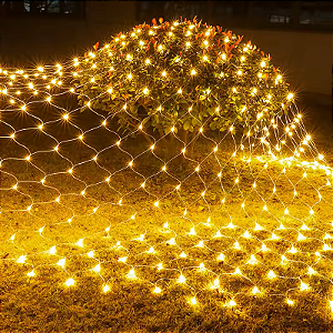 Rede de Natal sequencial com 144 LEDS branco quente e fio branco 8 funções 1,5m x 1,3m 127V.