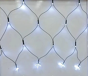 Cortina rede De Natal 160 LEDS Branco Frio e fio verde 8 Funções 6,00m com estrela na ponta 127V.
