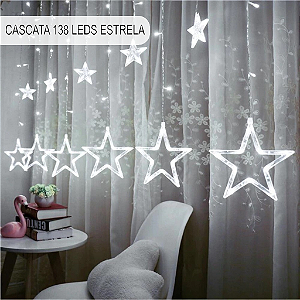 Cascata com 138 LEDs Branco Frio com estrela na ponta 8 funções tomada macho e fêmea 2,5 metros 127V.