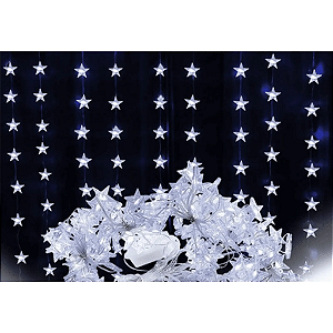 Cortina com 120 LEDs 60 estrelas 8 funções sortidos 2,4m x 1m bivolt.