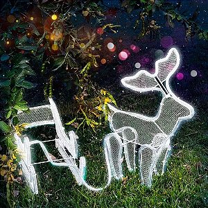 Armação De Rena com trenó super LED Branco Frio 127V IP44 uso externo.