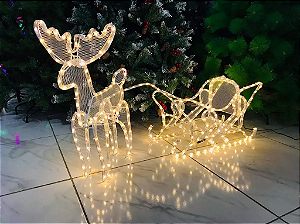 Armação De Rena com trenó super LED Branco Quente 220V IP44 uso externo.