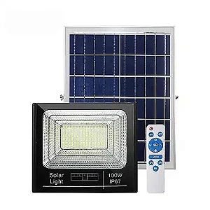 Refletor LED solar com controle 100w auto recarregável 3000K IP67.