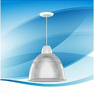 Luminária Industrial prismática 22″ com pendente e canopla branca E-27.