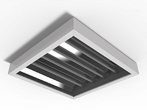 Luminária de sobrepor alto rendimento fechada com difusor transparente para 4 lâmpadas T5 28/54W 120cm.