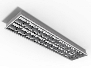 Luminária de embutir alto rendimento com aletas parabólicas duplas para 2 lâmpadas 9/10W 60cm.