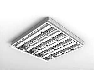Luminária de embutir compacta alto rendimento com aletas parabólicas duplas para 4 lâmpadas 9/10W 60cm.