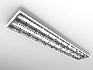 Luminária de embutir alto rendimento com aletas parabólicas duplas para 1 lâmpada 9/10W 60cm.