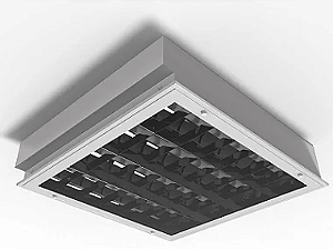Luminária de embutir alto rendimento com aletas parabólicas duplas fechada com difusor para 4 lâmpadas 9/10W 60cm.