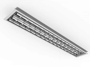 Luminária de embutir alto rendimento com aletas parabólicas duplas para 2 lâmpadas T5 28/54W 120cm.
