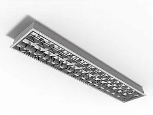 Luminária de embutir alto rendimento com aletas parabólicas duplas para 2 lâmpadas 18/20W 120cm.