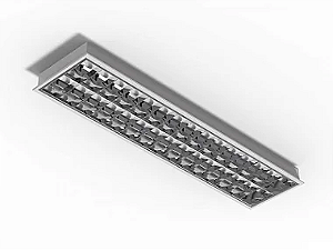 Luminária de embutir alto rendimento com aletas parabólicas duplas para 2 lâmpadas 18/20W 120cm.