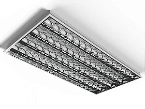 Luminária de embutir alto rendimento com aletas parabólicas duplas para 4 lâmpadas 18/20W 120cm.