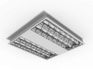 Luminária de embutir alto rendimento com aletas parabólicas duplas para 4 lâmpadas 9/10W 60cm.