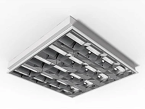 Luminária de embutir alto rendimento com aletas parabólicas duplas para 4 lâmpadas 18/20W 120cm.