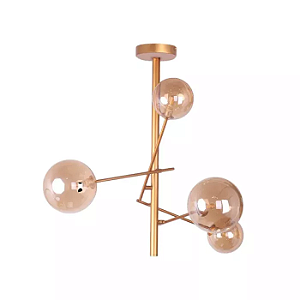 Pendente Sicília Ø63x81cm Metal e Vidro Dourado.