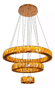 Lustre Cristal Legítimo 4000K Led 40w Triplo Redondo 3 Aros Tokyo Gold 300x50cm.