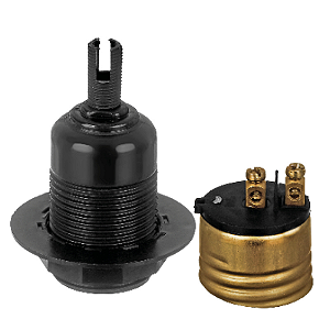 Soquete preto rosca longa com niple M-10 Plástico base de Borne E-27.