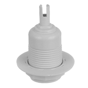 Soquete branco rosca longa com niple base de Borne E-27.