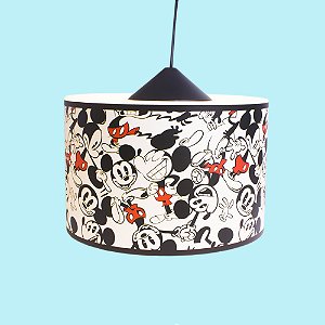 Pendente POP Mickey Ø30x20cm Polietileno Branco, Preto e Vermelho.