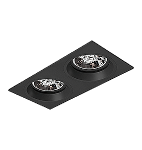 Luminária de Embutir Retangular Face Plana 21,3x11x9,6cm facho orientável 2xAR70 Led Alumínio Preto fosco.