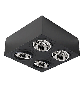 Spot de Sobrepor Sura Face Plana Quadrado AR111 12,8x32,7x32,7cm Alumínio Preto Fosco.
