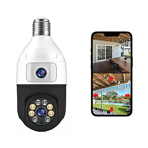 Câmera IP Wifi Dupla-lentes Lâmpada Giratória Full HD Visão Noturna.