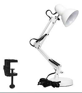 LUMINARIA BRANCA ARTICULAR COM BASE DE MESA E GARRA DESK LAMP