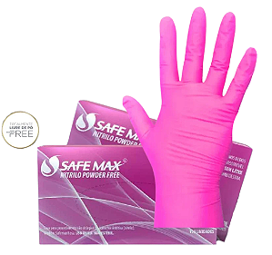LUVA NITRILICA ROSA TAM P 100UNID. SAFE MAX