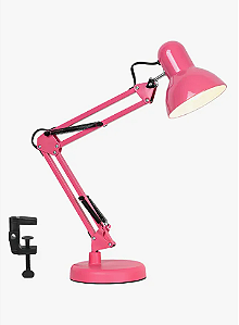 LUMINARIA ROSA PINK ARTICULAR COM BASE DE MESA E GARRA DESK LAMP