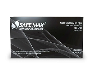 LUVA NITRILICA PRETA TAM M COM 100UNID SAFE MAX