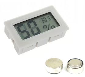 MINI TERMO HIGROMETRO DIGITAL COM RELOGIO COM PILHA