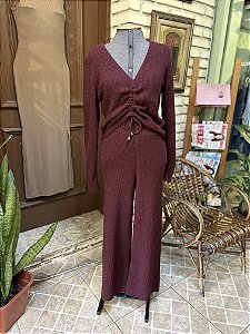 Conjunto de Tricô Mousse: Blusa 2 Formas + Calça Pantalona