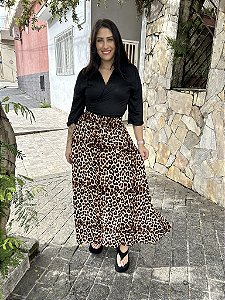 Saia longa animal print de viscose