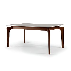 Mesa Safira Tampo de Vidro Retangular (Canela/Vidro Off White/Canto Reto)