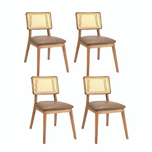Kit 4 Cadeiras Telinha Lua (Amêndoa/Assento Couríssimo 551)