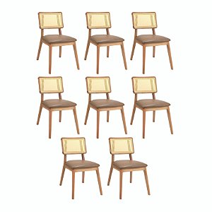 Kit 8 Cadeiras Telinha Lua (Amêndoa/Assento Couríssimo 551)