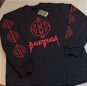 Camiseta Long Sleeve Balenciaga Heavy Metal Logo Black Red PRONTA ENTREGA